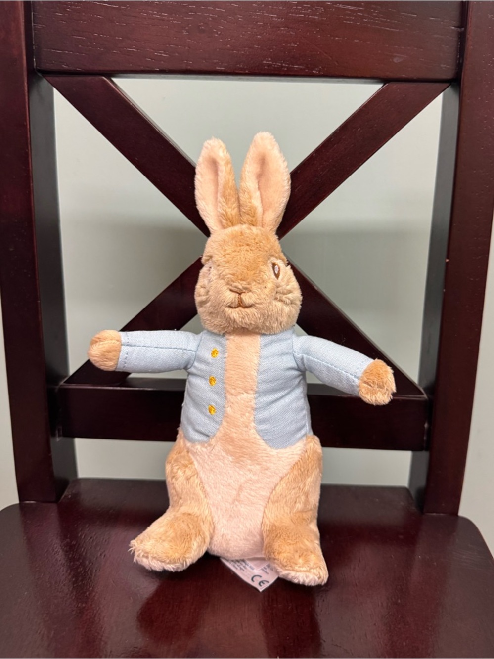 Rainbow Light Brown Bunny Plush with Blue Jacket